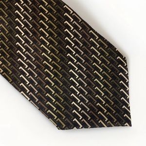 Covington Multicolor Olive Sage Brown White Striped Wide Silk Tie - 58L 3.75W